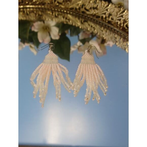 Southwestern Seed Bead Pink Dangle Drop Earrings Southwest Boho Jewelry - Picture 6 of 7